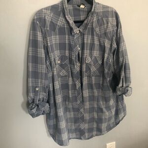 Torrid Gray Plaid Button Down Shirt